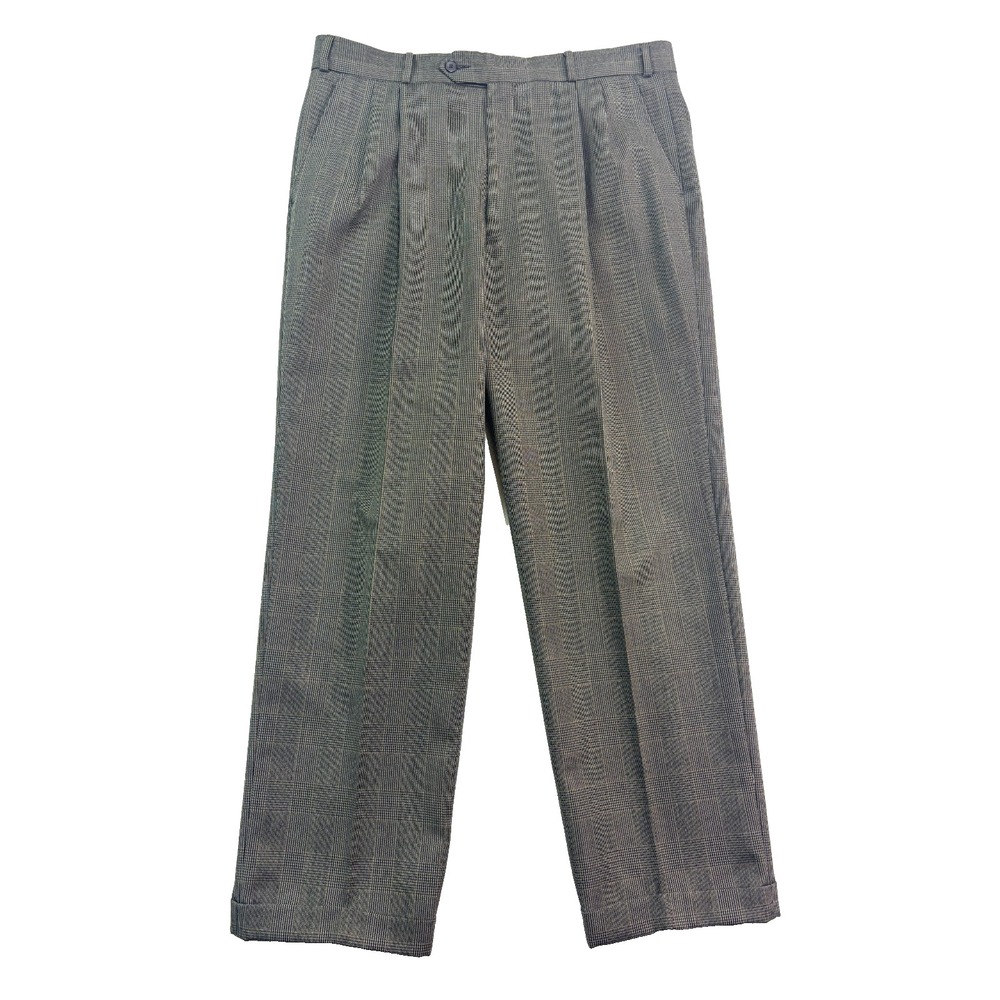 vtg 90s Cellini 35x30 Gray Plaid Wool High‎ Waisted Dress Suit Pants Pleated